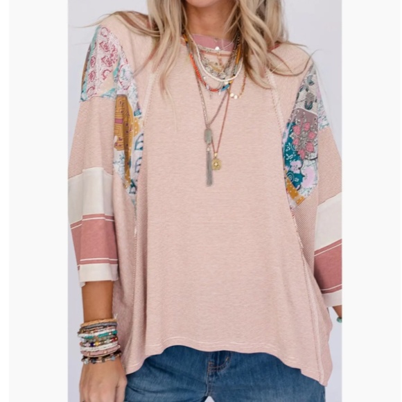 ❤️ Women’s Boho Patchwork Oversized Jersey Top Relaxed Fit Retro 90’s Y2K Shirt - Picture 2 of 4